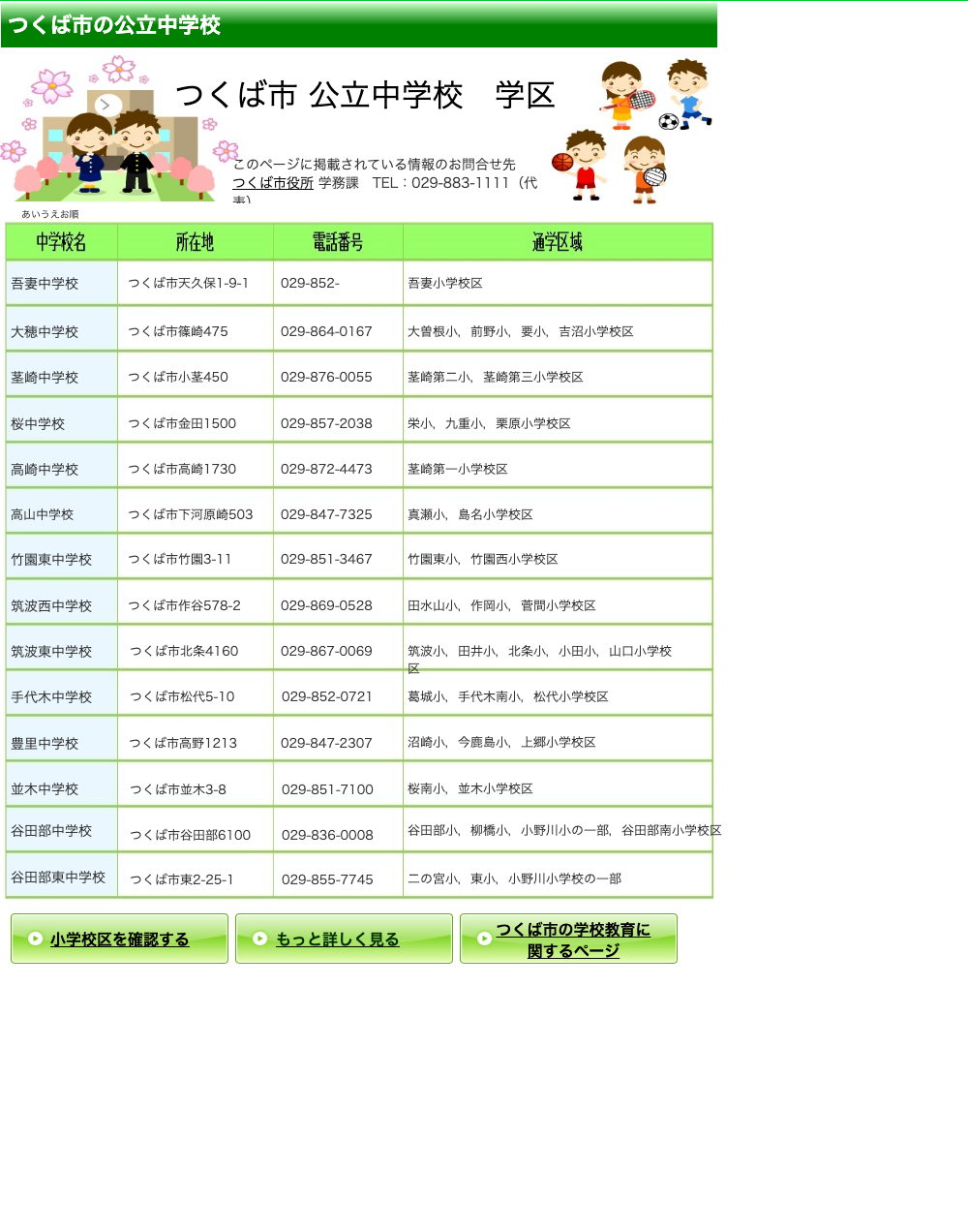 つくば市 公立中学校 学区表